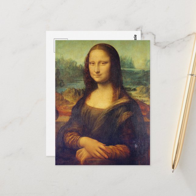 Carte Postale Leonardo da Vinci - Mona Lisa (Devant/Arrière en situation)