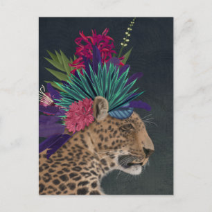 Carte Postale Leopard avec tête tropicale