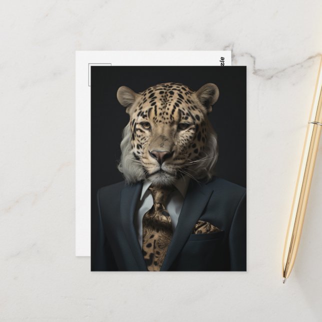 Carte Postale Leopard dans un costume d'imaginaire (Devant/Arrière en situation)