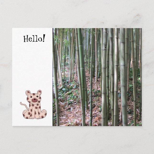 Carte Postale Léopard de dessin animé et forêt de bambou (Devant)