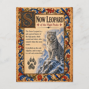 Carte Postale Léopard des neiges, Art de Bestiaire Médiéval