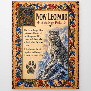 Carte Postale Léopard des neiges, Art de Bestiaire Médiéval