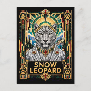Carte Postale Léopard des neiges, faune Art Déco
