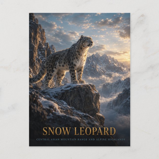 Carte Postale Léopard des neiges Hauts plateaux alpins ANIMAUX (Devant)
