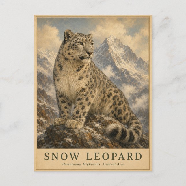 Carte Postale Léopard des neiges Himalayen VINTAGE (Devant)