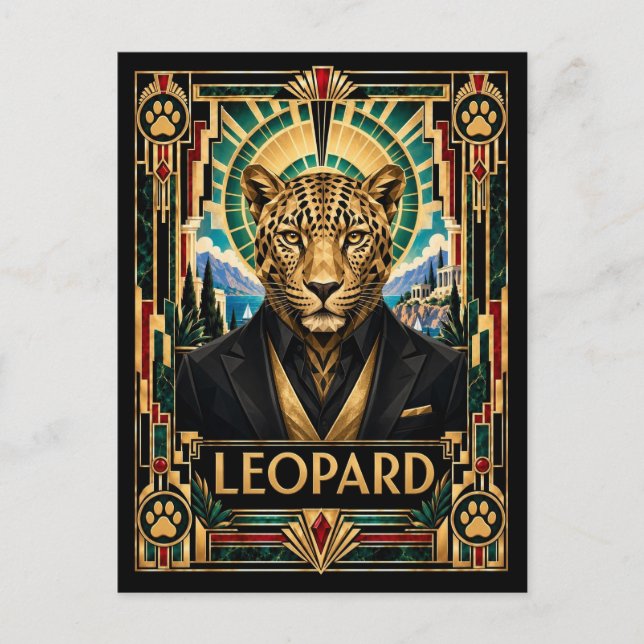 Carte Postale Léopard, faune Art déco (Devant)