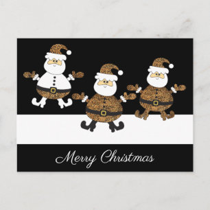 Carte Postale Léopard Joyeux Triple Santa Neige Sur Fond Noir