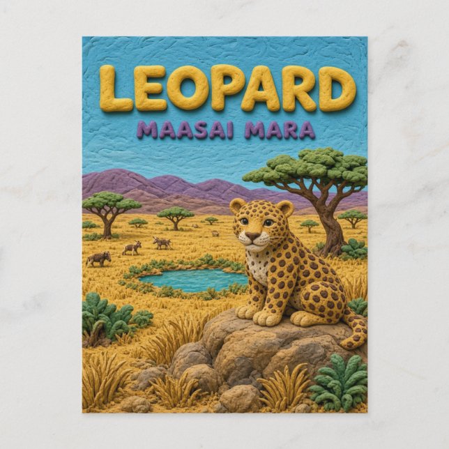 Carte Postale Léopard Maasai Mara Moderne KlayKoo (Devant)