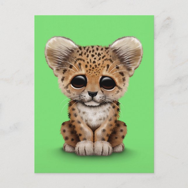 Carte Postale Léopard mignon CUB de bébé sur le vert (Devant)