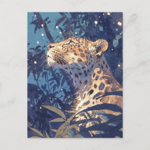 Carte Postale Léopard regardant le ciel étoilé dans la jungle in