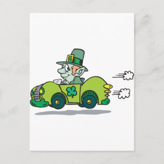 Carte Postale Leprechaun Conduit Une Voiture Verte