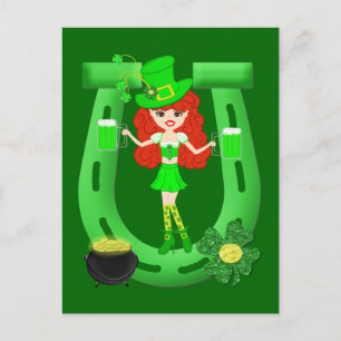 Carte Postale Leprechaun fille à tête rouge de St Pat's Day