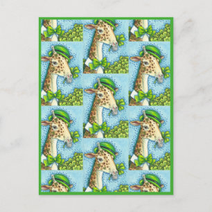 CARTE POSTALE LEPRECHAUN GIRAFFE, COLORÉ ST. JOUR DE PATRICK