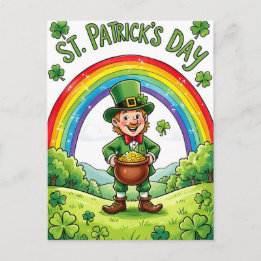 Carte Postale Leprechaun Gnome St. Patrick's Day Shamrock