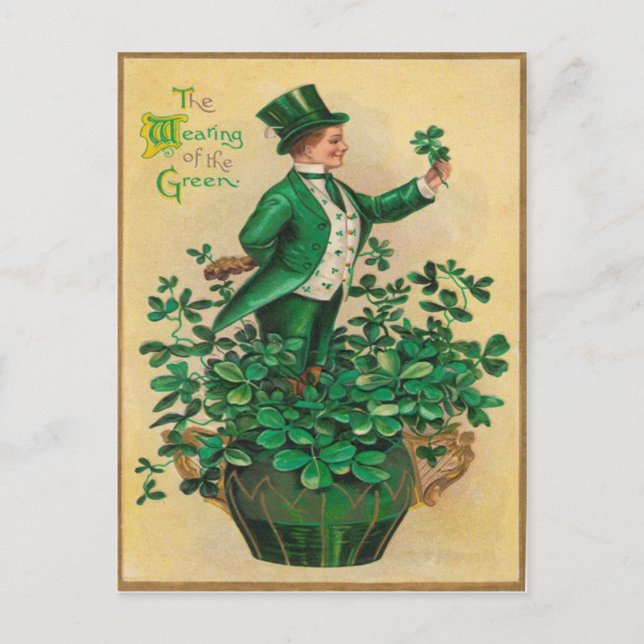 Carte Postale Leprechaun Shamrock Clay Pipe Harp of Erin (Devant)