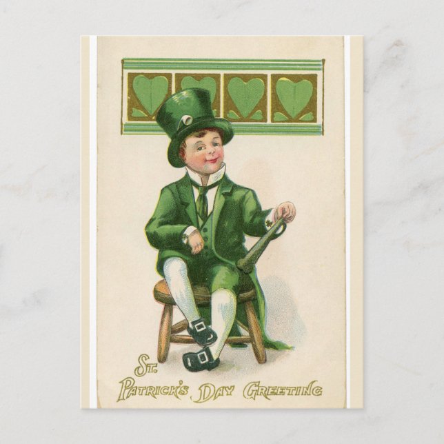 Carte Postale Leprechaun vintage St Patrick's Lucky Loving (Devant)