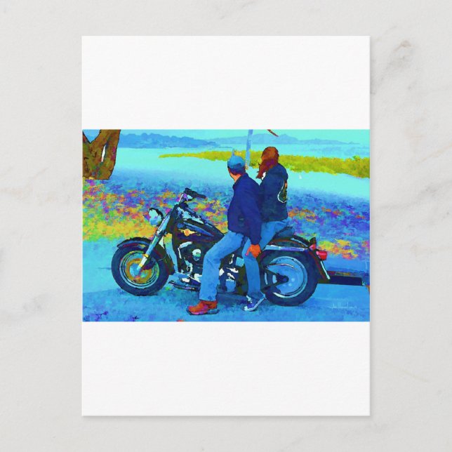 Carte Postale Les amateurs de moto sur la plage (Devant)