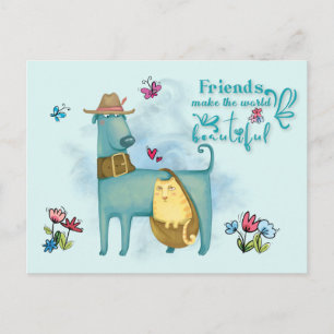 Carte Postale Les Amis Font Le Monde Beau Chat Chien Mignonne