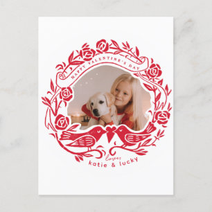 Carte Postale Les amoureux de Linocut et la Saint-Valentin rose 