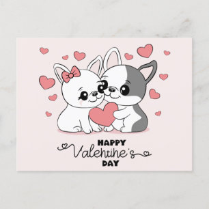 Carte Postale Les amoureux du Bulldog Cartoon Coeur Saint-Valent