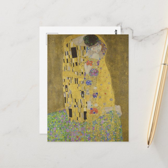 Carte Postale Les amoureux embrasser Embrace par Gustav Klimt (Devant/Arrière en situation)