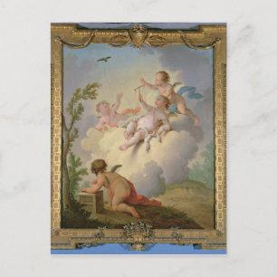 Carte Postale Les anges jouent avec un oiseau dans un paysage