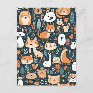 Carte Postale Les animaux adorables design vert décor
