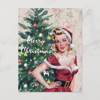 Carte Postale les années 50 Vintage Pinup fille Père Noël robe, 