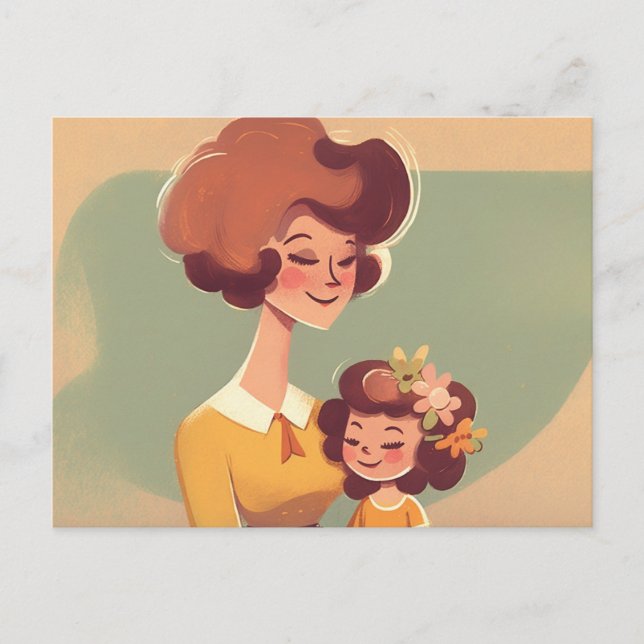 Carte postale les années 70 mère et fille (Devant)