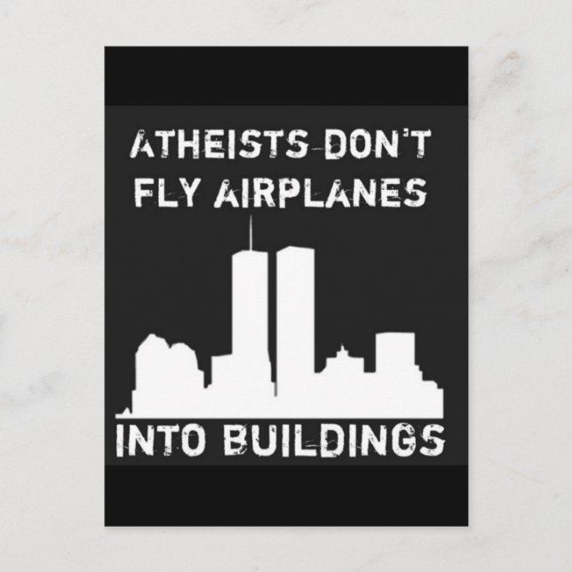Carte Postale Les athées ne volent pas d'avion dans les bâtiment (Devant)