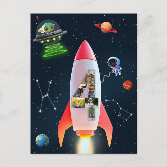 Carte Postale Les Big Four avec Photos | Fusée spatiale pour le  (Devant)