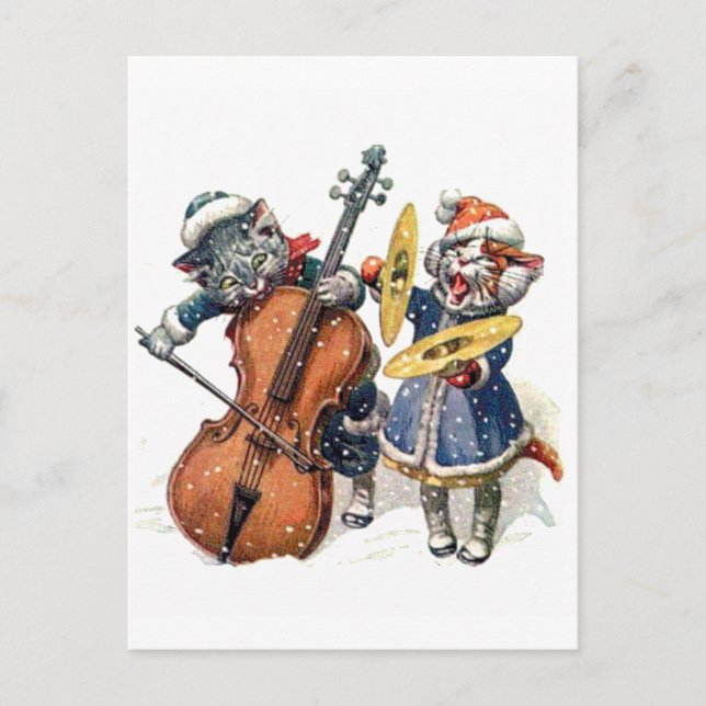 Carte Postale Les chats Jouer le Cello et les Cymbals dans la ne (Devant)