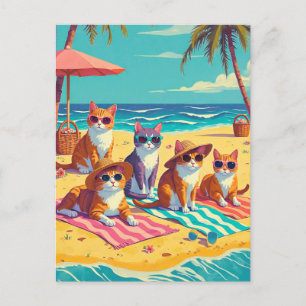 Carte Postale Les chats se prélassent sur la plage