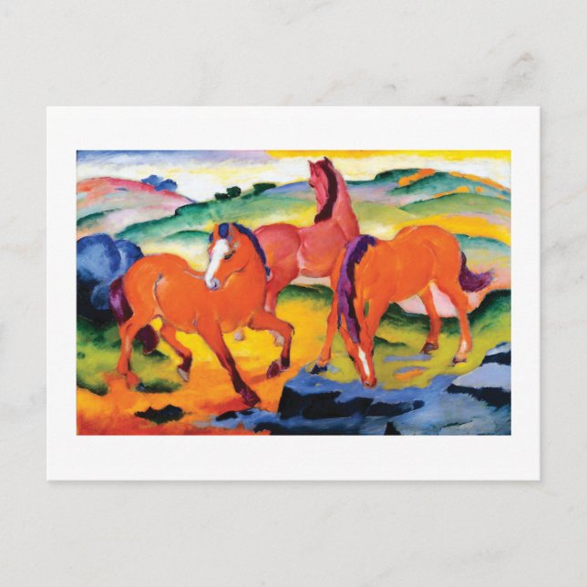 Carte Postale Les Chevaux rouges par Franz Marc (Devant)
