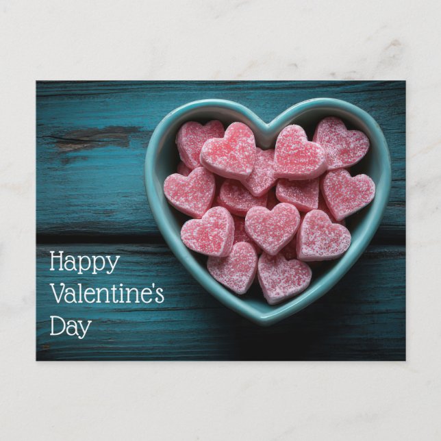 Carte Postale Les coeurs doux et roses de sucre La Saint-Valenti (Devant)