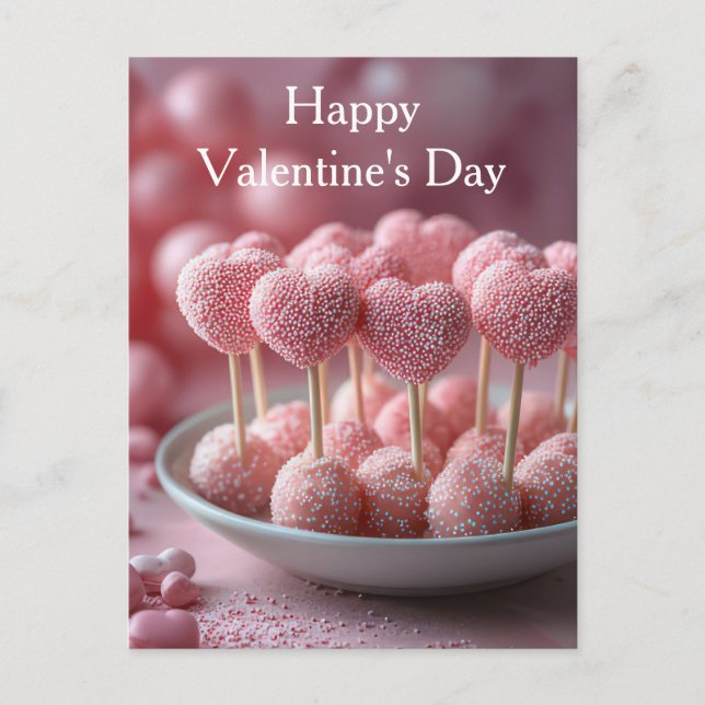 Carte Postale Les coeurs roses de Cake Pop La Saint-Valentin (Devant)