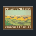 Carte Postale Les collines de chocolat Philippines Vintage<br><div class="desc">Conception d'art rétro des collines de chocolat. Les collines de chocolat sont une formation géologique dans la province de Bohol aux Philippines.</div>