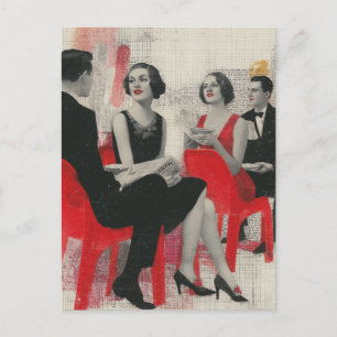 Carte Postale Les couples rétro assis sur des chaises rouges
