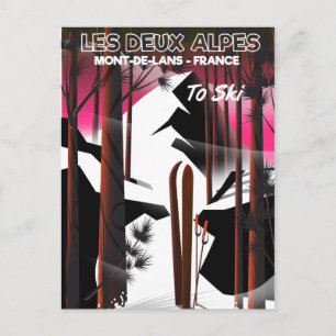 Carte Postale Les Deux Alpes, affiche de voyage de ski en France