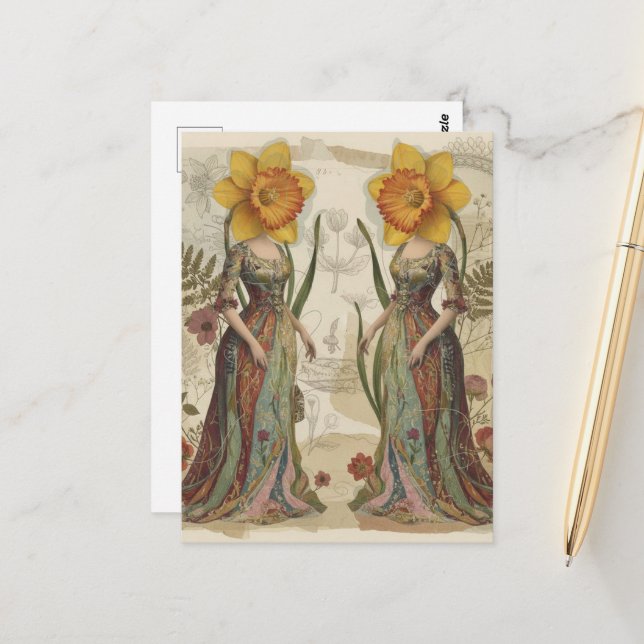 Carte Postale Les Deux Femmes à Tête de Jonquille (Devant/Arrière en situation)