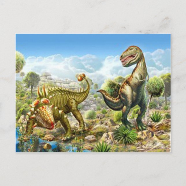 Carte Postale Les dinosaures combattent Anklosaurus et Tyrannosa (Devant)