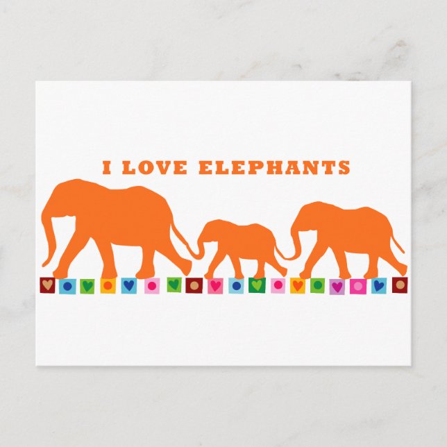 Carte Postale Les éléphants d'orange marchent (Devant)