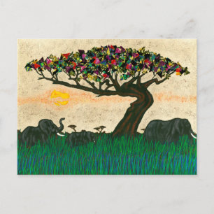 Carte Postale Les éléphants sur les plans de l'Afrique