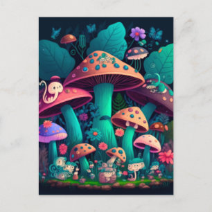 Carte Postale Les elfes de champignons dans le champ