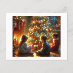 Carte Postale Les enfants autour de l'arbre de Noël,