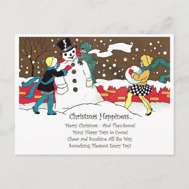 Carte Postale Les enfants font un bonhomme de neige avec la chan (Devant)