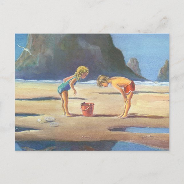 CARTE POSTALE LES ENFANTS JOUANT SUR LA PLAGE PAR SHARON SHARPE (Devant)