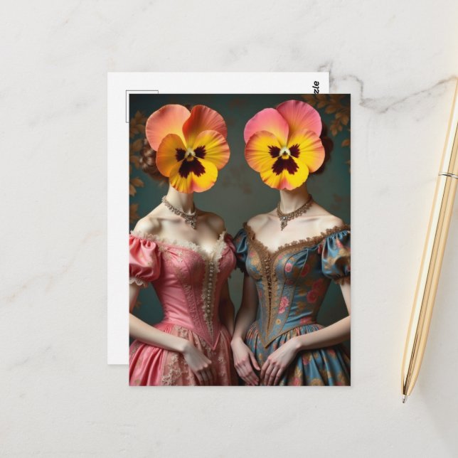 Carte Postale Les femmes à tête de pensée (Devant/Arrière en situation)
