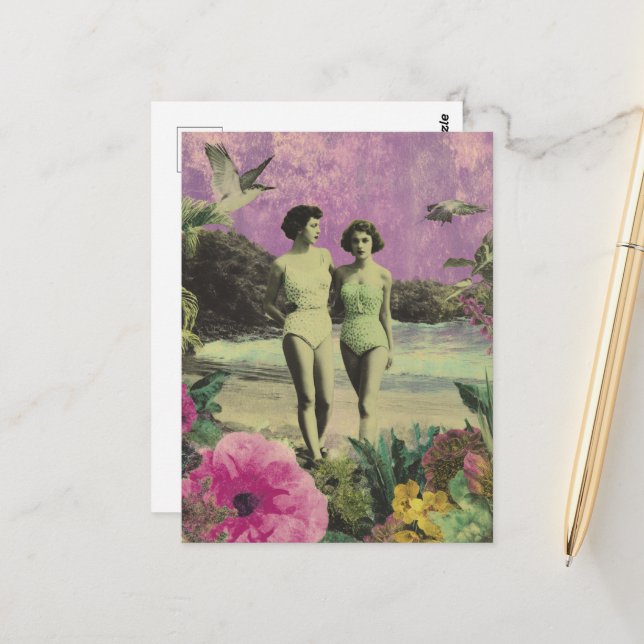 Carte Postale Les Femmes de la plage à pied (Devant/Arrière en situation)