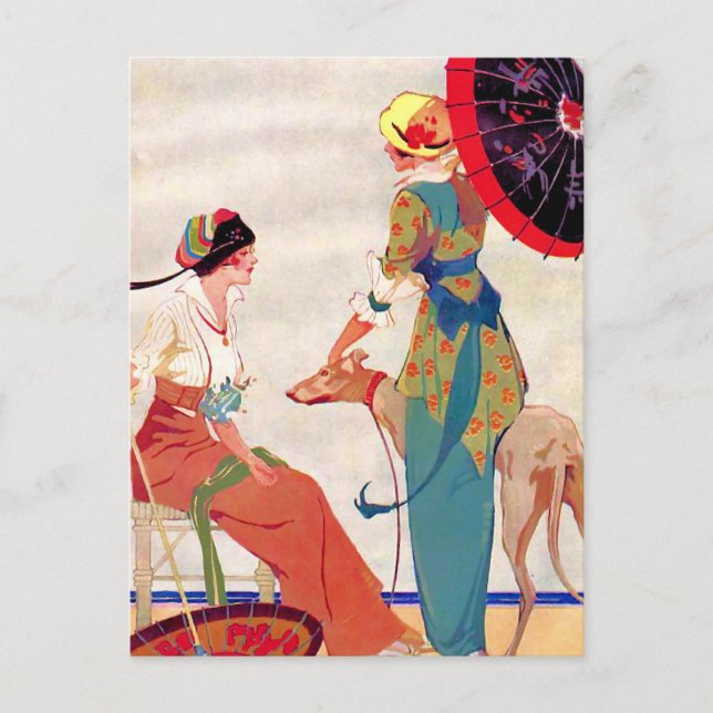 Carte Postale Les femmes parasols et Greyhound (Devant)